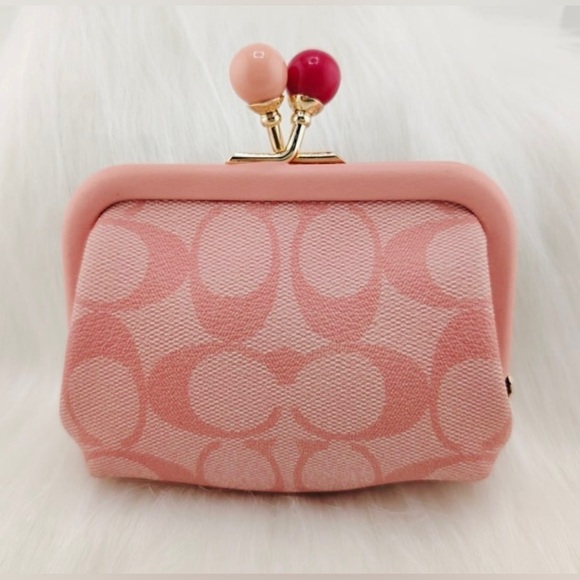 COACH NORA KISSLOCK CARD CASE IN SIGNATURE CANVAS C1708 IM/CANDY PINK - Picture 3 of 7